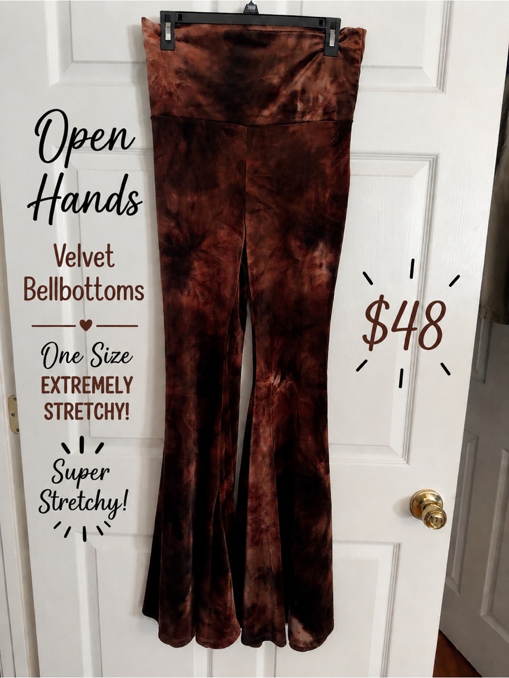 Women's High-Rise Velvet Bellbottom Jeans - Brown Tie-Dye